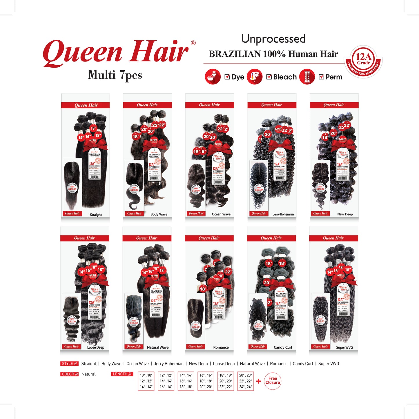 QUEEN HAIR 7PCS MULTI PACK
